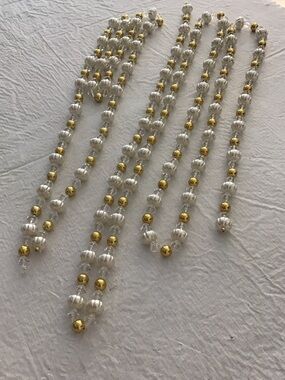 2 Elegant White and Gold Beaded Strands made of Plastic ##